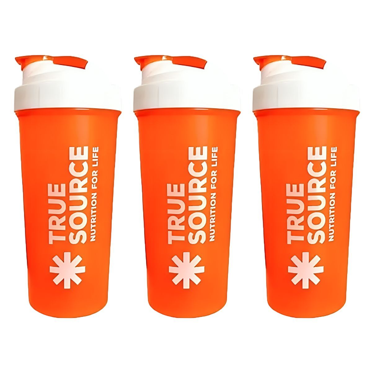 Kit 3X Coqueteleira Slim - 600ml Laranja E Branca - True Source