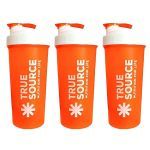 Kit 3X Coqueteleira Slim - 600ml Laranja E Branca - True Source
