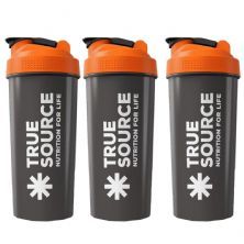 Kit 3X Coqueteleira Slim - 600ml  Preta e Laranja - True Source