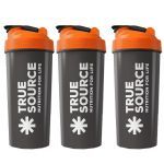 Kit 3X Coqueteleira Slim - 600ml  Preta e Laranja - True Source