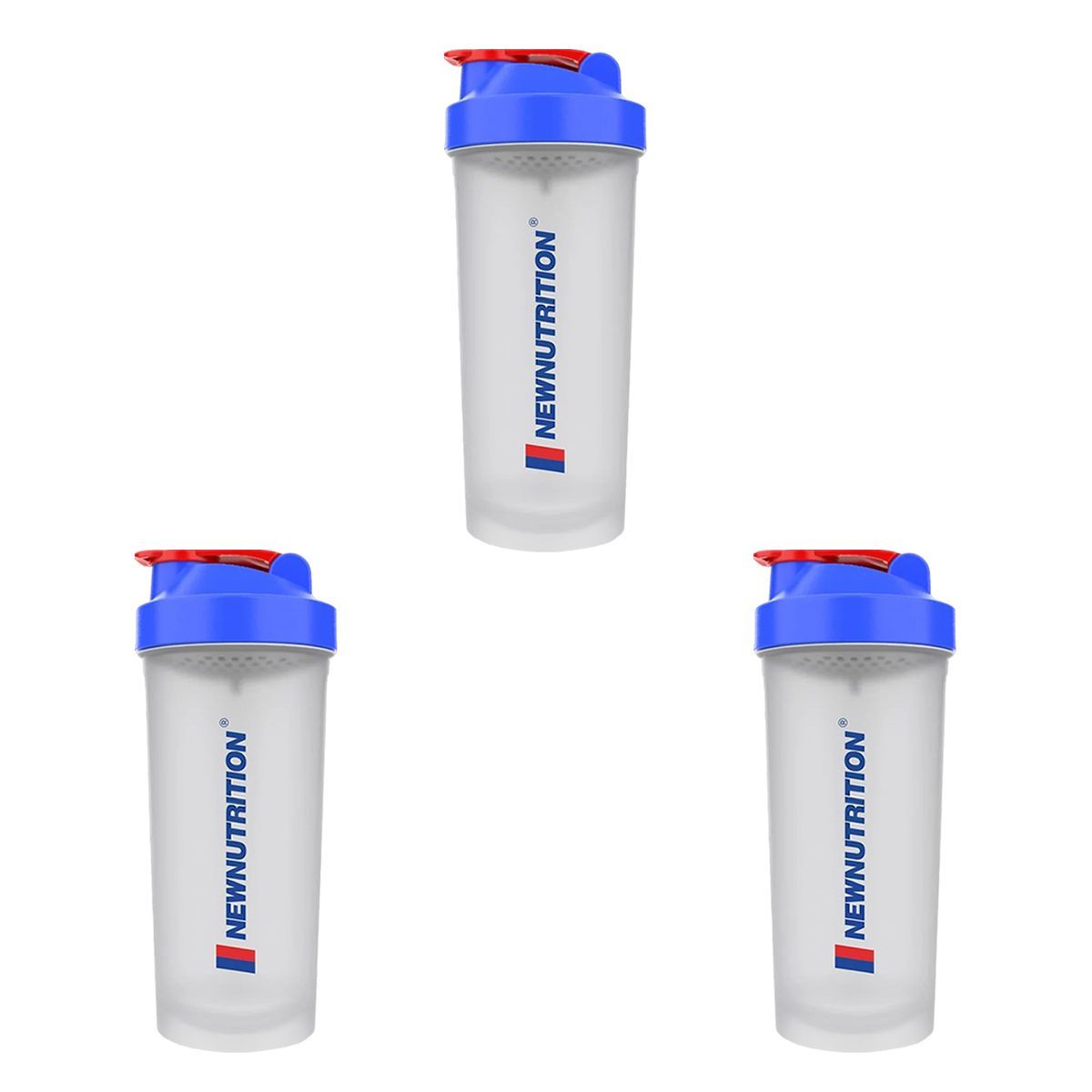 Kit 3X Coqueteleira Slim - 600ml Transparente e Azul -  NewNutrition