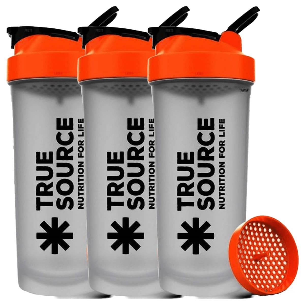 Kit 3X Coqueteleira Slim - 600ml Transparente e Laranja - True Source