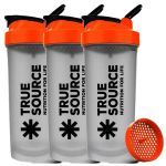 Kit 3X Coqueteleira Slim - 600ml Transparente e Laranja - True Source