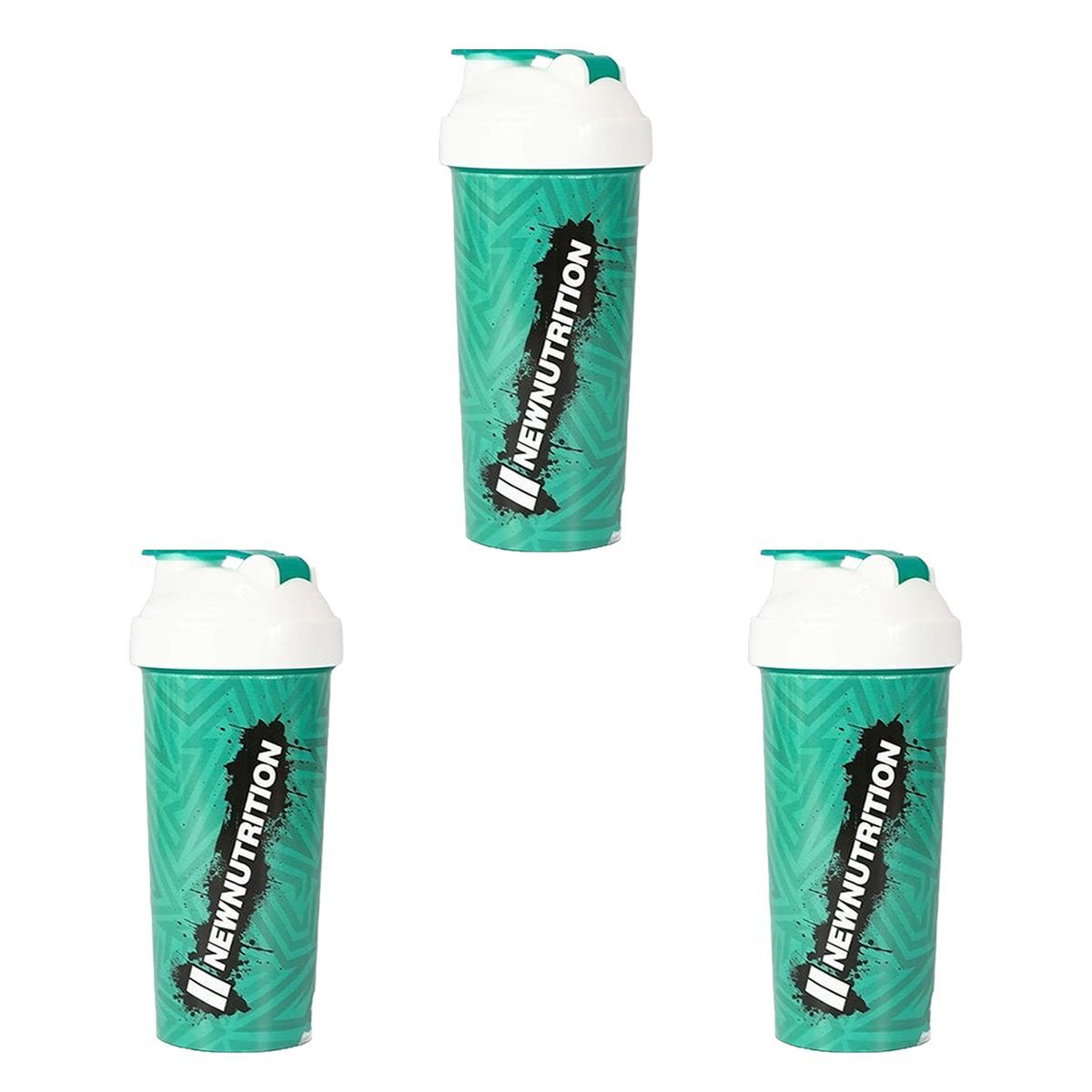 Kit 3X Coqueteleira Slim Estampada - 600ml Verde �gua - NewNutrition