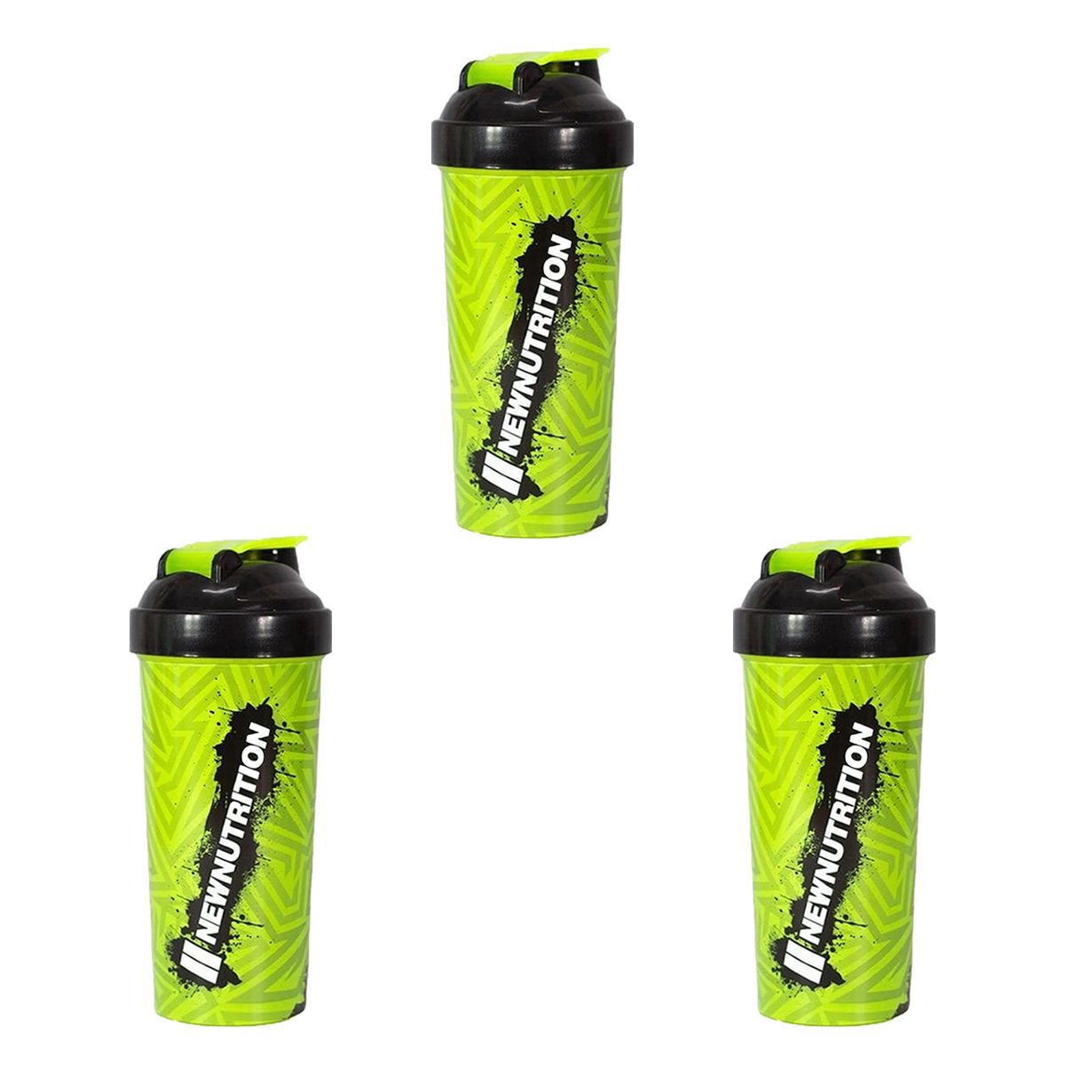 Kit 3X Coqueteleira Slim Estampada - 600ml Verde Neon - NewNutrition