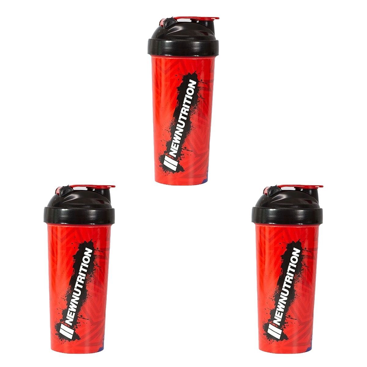 Kit 3X Coqueteleira Slim Estampada - 600ml Vermelha - NewNutrition