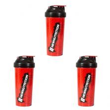 Kit 3X Coqueteleira Slim Estampada - 600ml Vermelha - NewNutrition