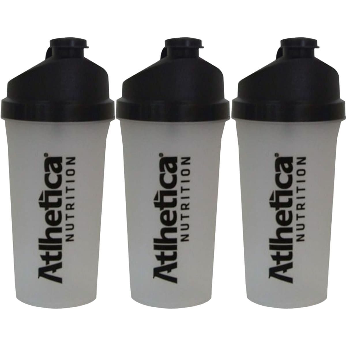 Kit 3X Coqueteleira - Transparente com Tampa Preta 700ml - Atlhetica