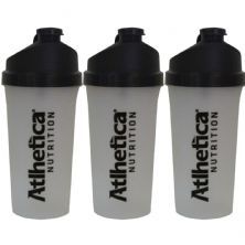 Kit 3X Coqueteleira - Transparente com Tampa Preta 700ml - Atlhetica