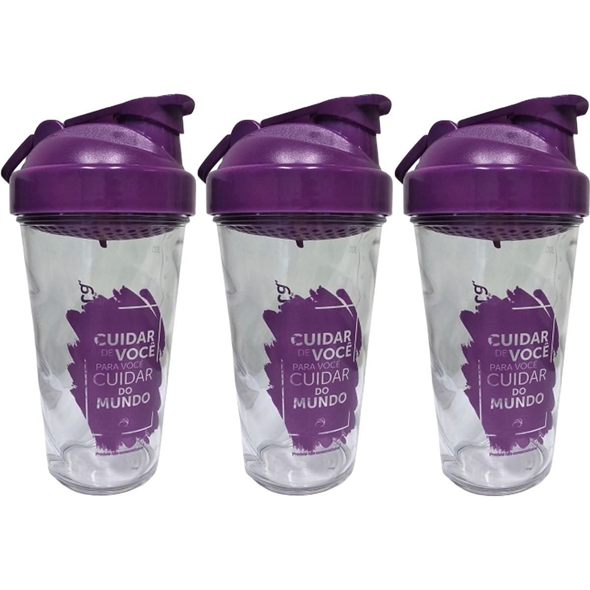 Kit 3X Coqueteleira Transparente/Roxo 500ml - Sanavita