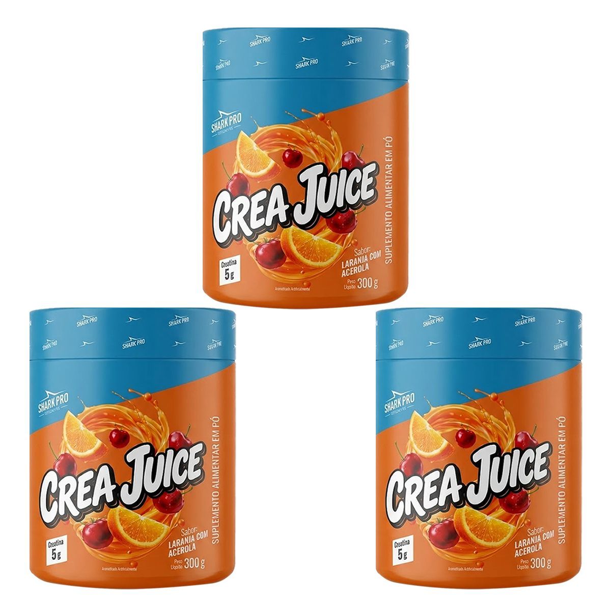 Kit 3X Crea Juice - 300g Laranja com Acerola - Shark Pro