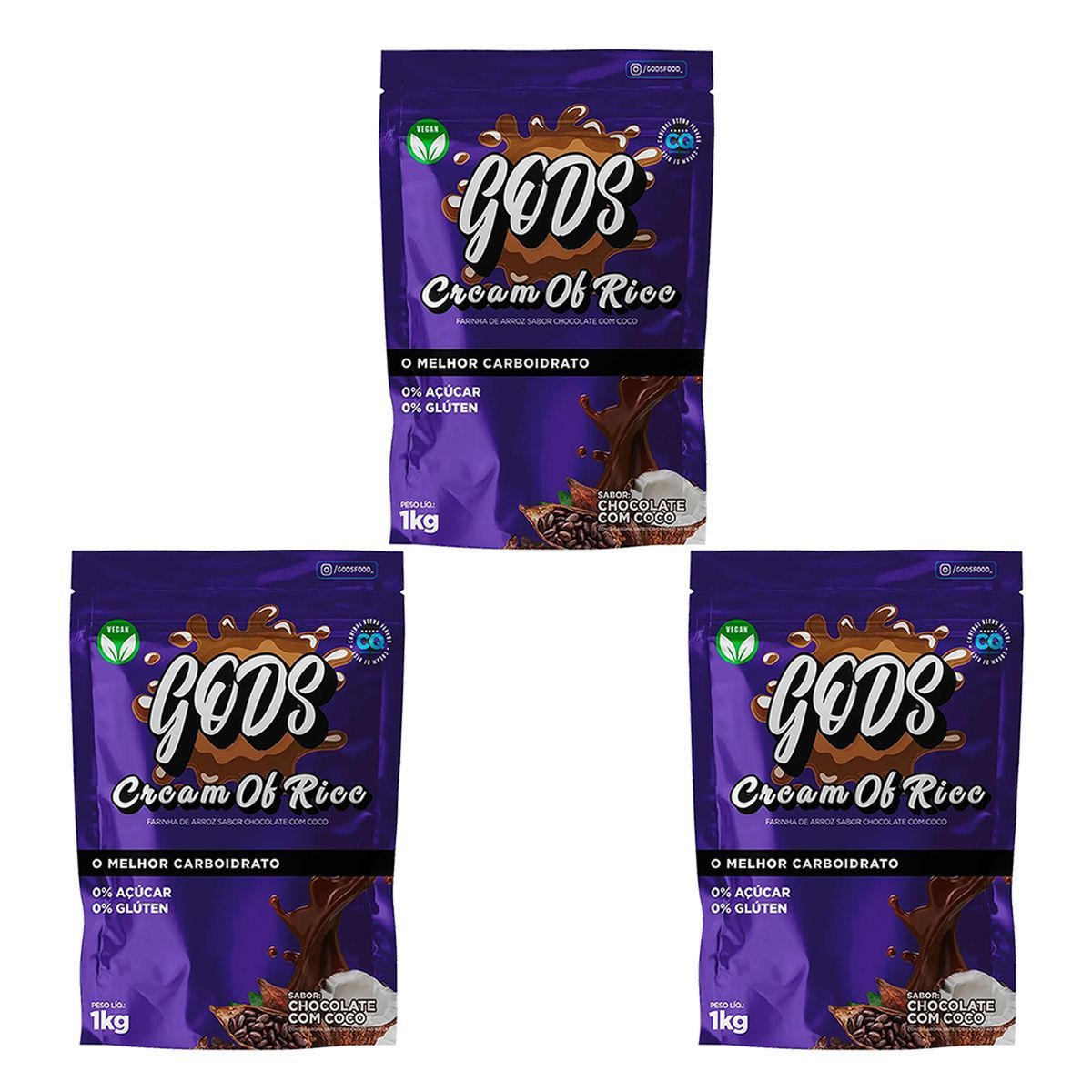 Kit 3X Cream of Rice - 1000g Refil Chocolate com Coco - Canibal	