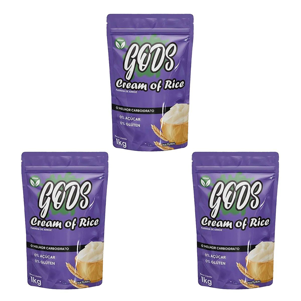 Kit 3X Cream of Rice - 1000g Refil Natural - Canibal