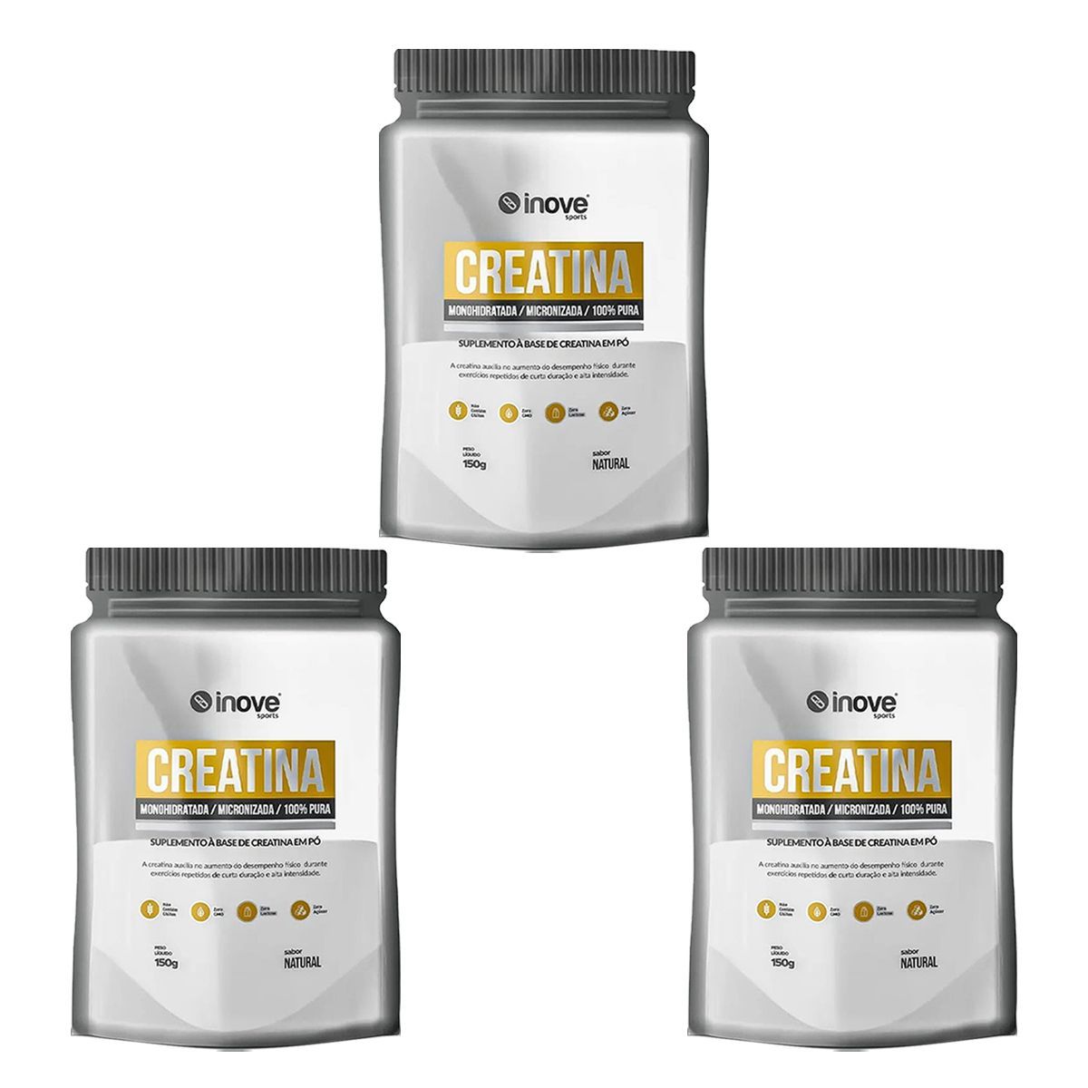 Kit 3X Creatina 100% Pura - 150g Refil Natural -  Inove Nutrition