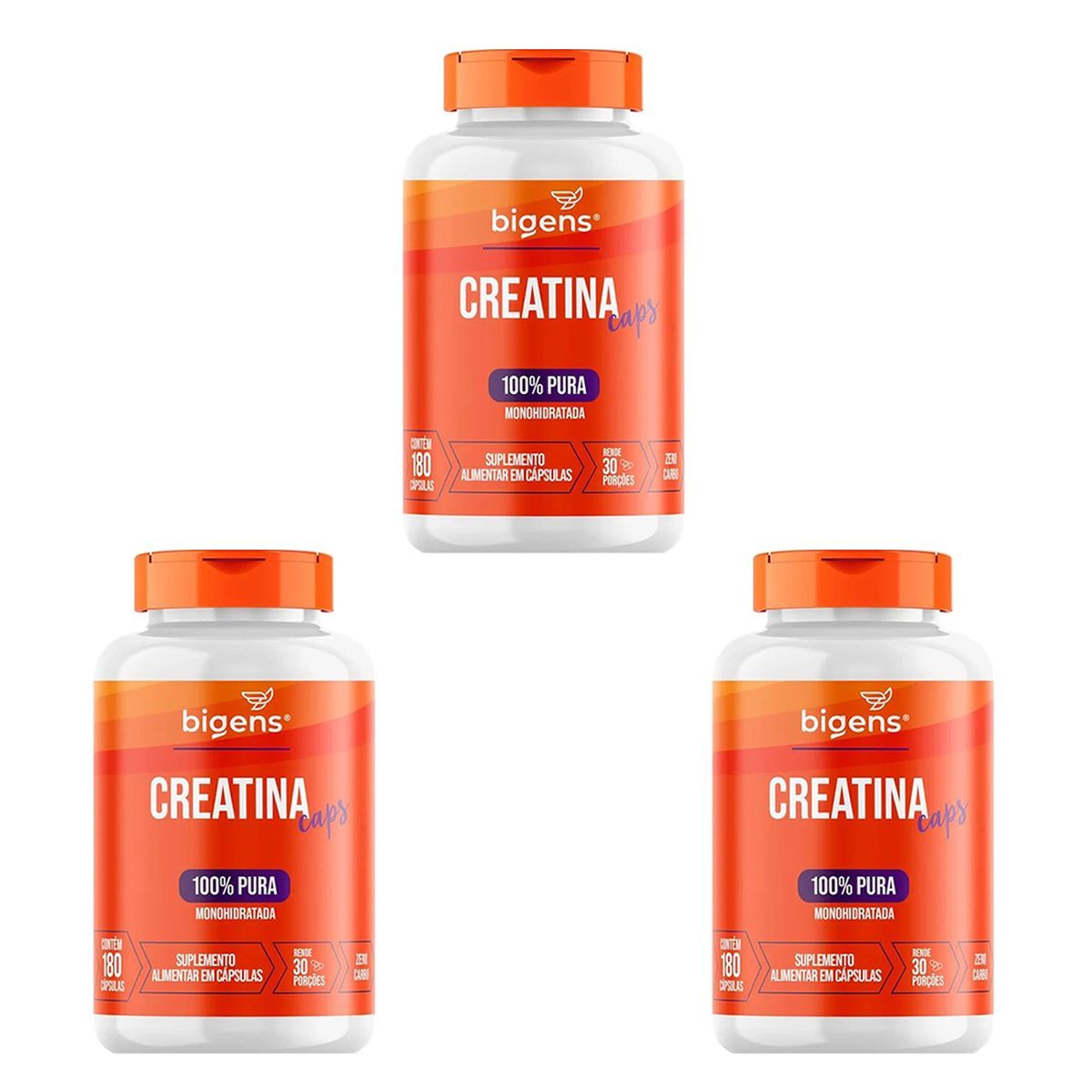 Kit 3X Creatina Caps 100% Pura Monohidratada - 180 C�psulas - Bigens