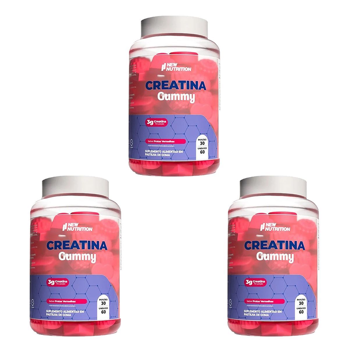 Kit 3X Creatina Gummy - 60 Gomas Freutas Vermelhas -  Newnutrition