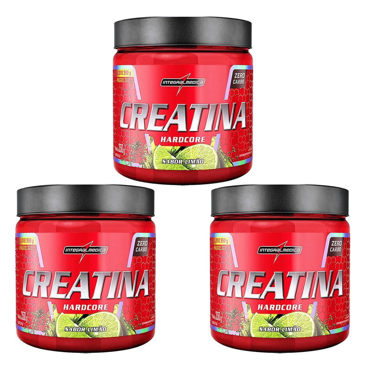 Kit 3X Creatina Hardcore - 350g Lim�o - Integral M�dica