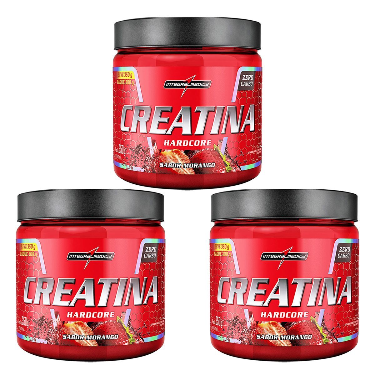Kit 3X Creatina Hardcore - 350g Morango - Integral M�dica