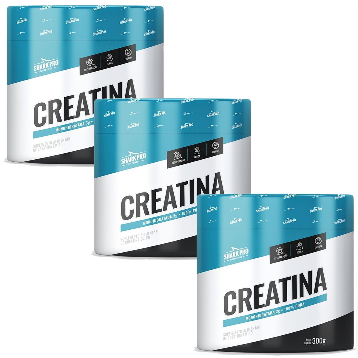 Kit 3X Creatina Monohidratada - 300g Natural - Shark Pro