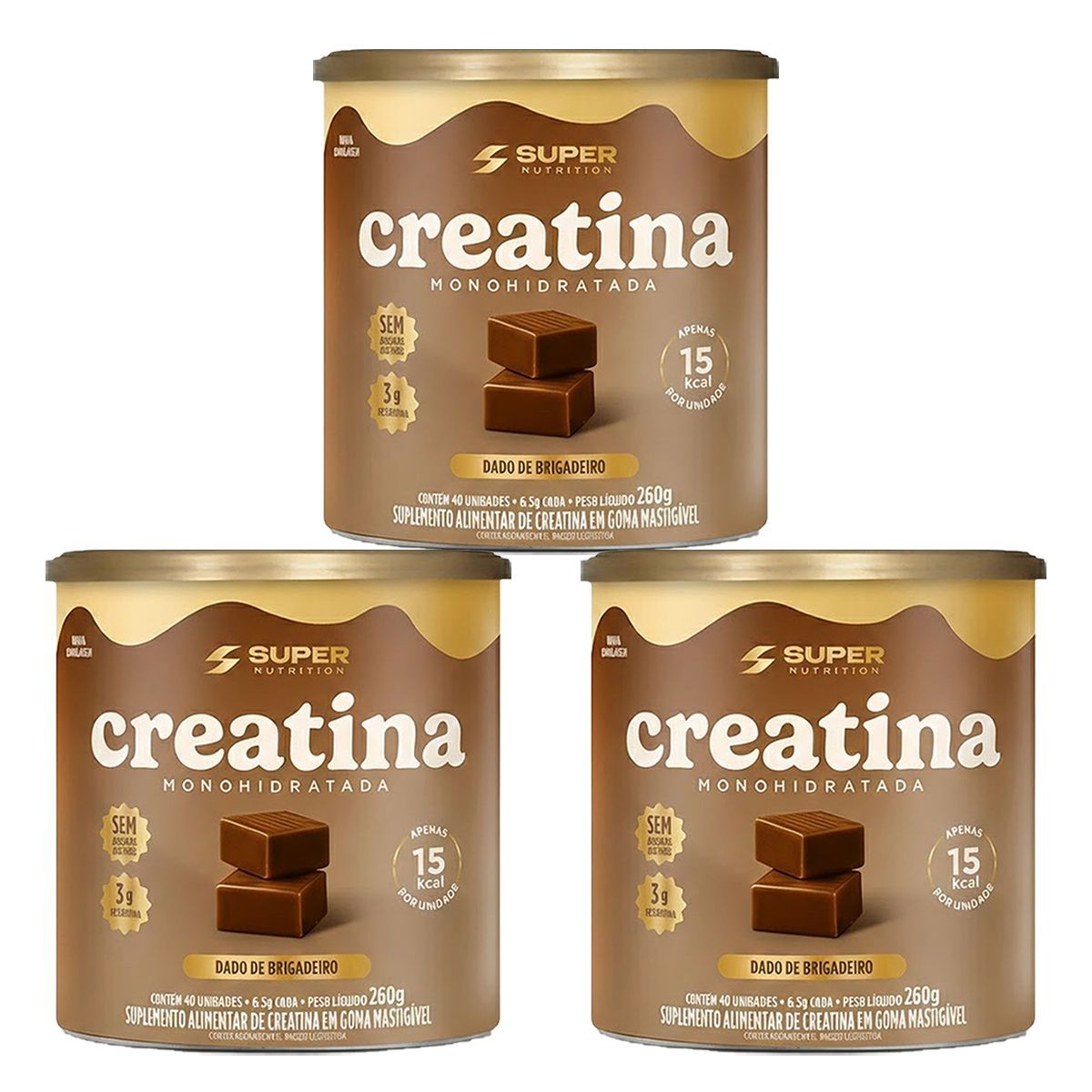 Kit 3X Creatina Monohidratada - 40 Dados 6,5g Brigadeiro - Desinch�