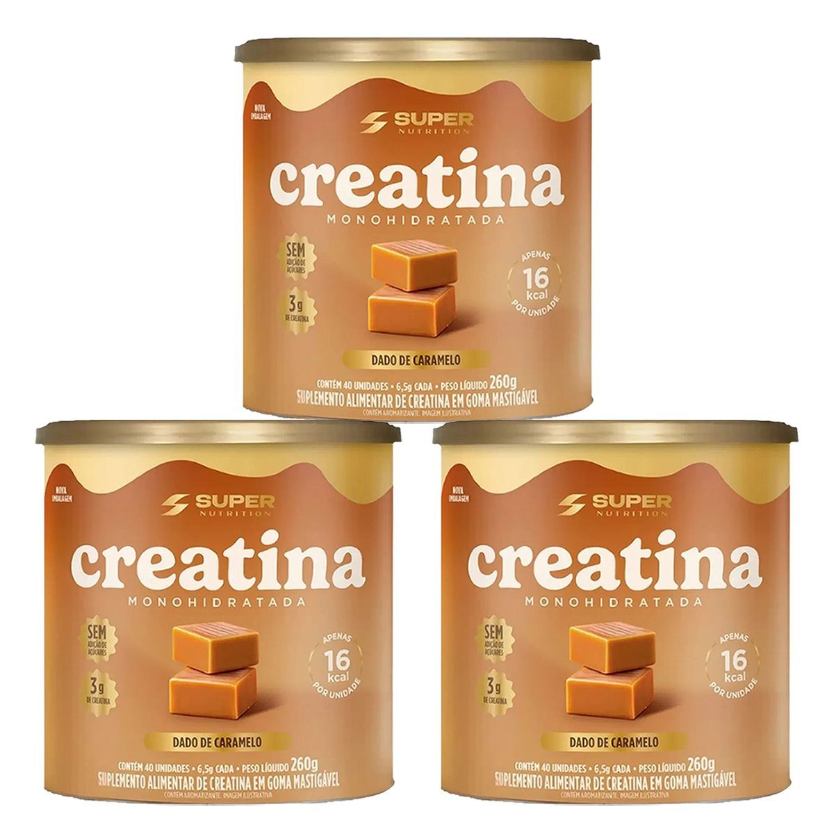 Kit 3X Creatina Monohidratada - 40 Dados 6,5g Caramelo - Desinch�