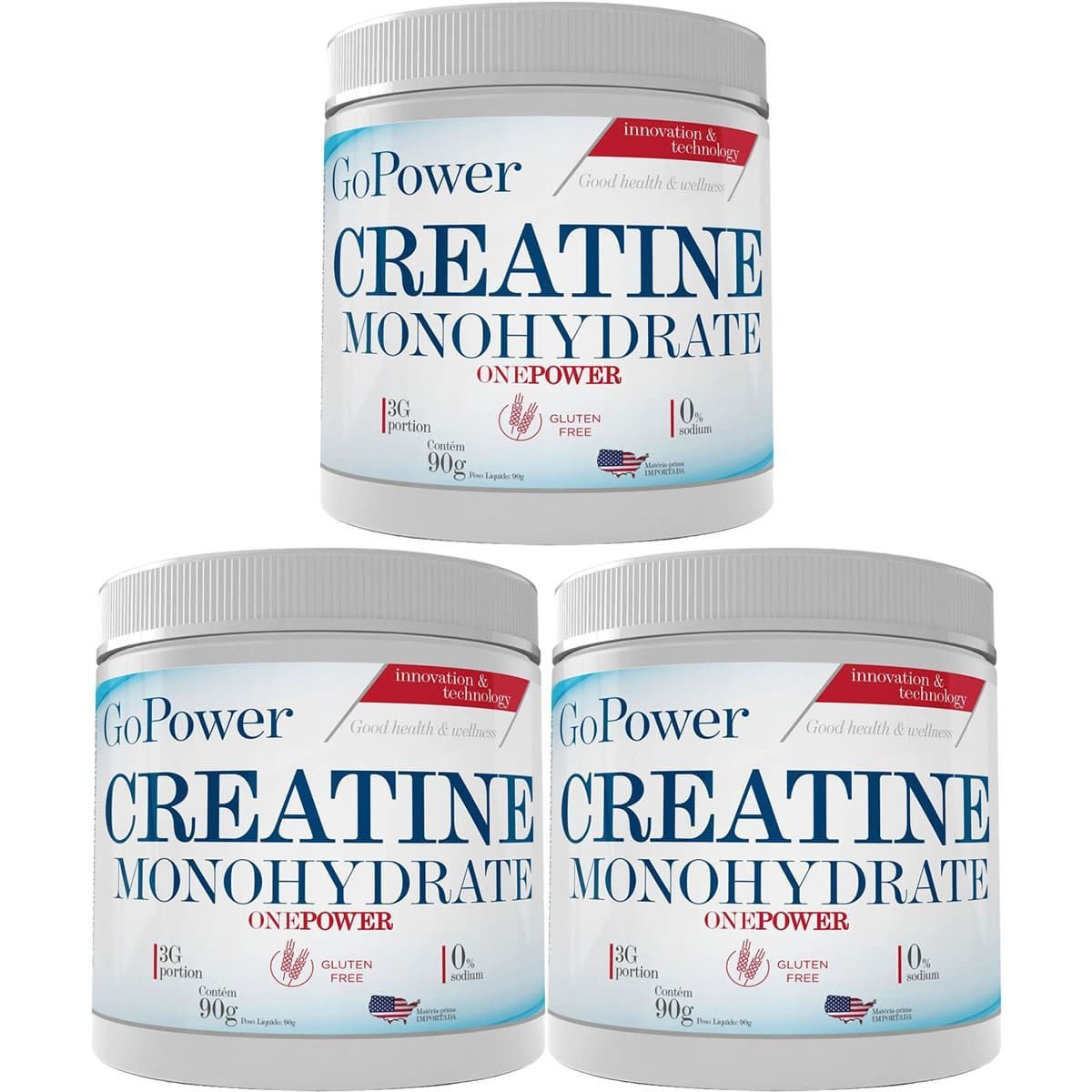 Kit 3X Creatina Monohidratada - 90g Sem Sabor - GoPower