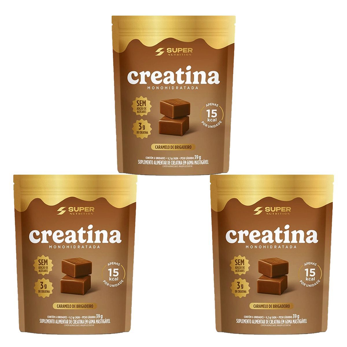 Kit 3X Creatina Monohidratada em Goma - 6 Gomas Caramelo de Brigadeiro - Desinch�