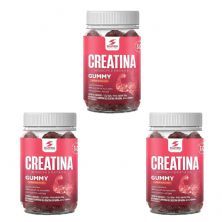 Kit 3X Creatina Monohidratada Gummy - 60 Gomas 3,5g Morango - Desinch�