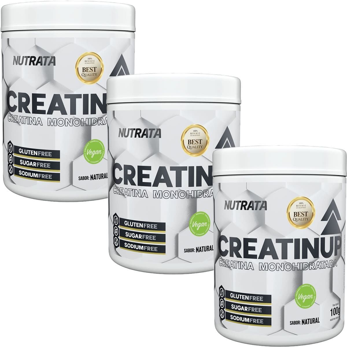 Kit 3X Creatina Up Monohidratada Vegano - 100g Natural - Nutrata