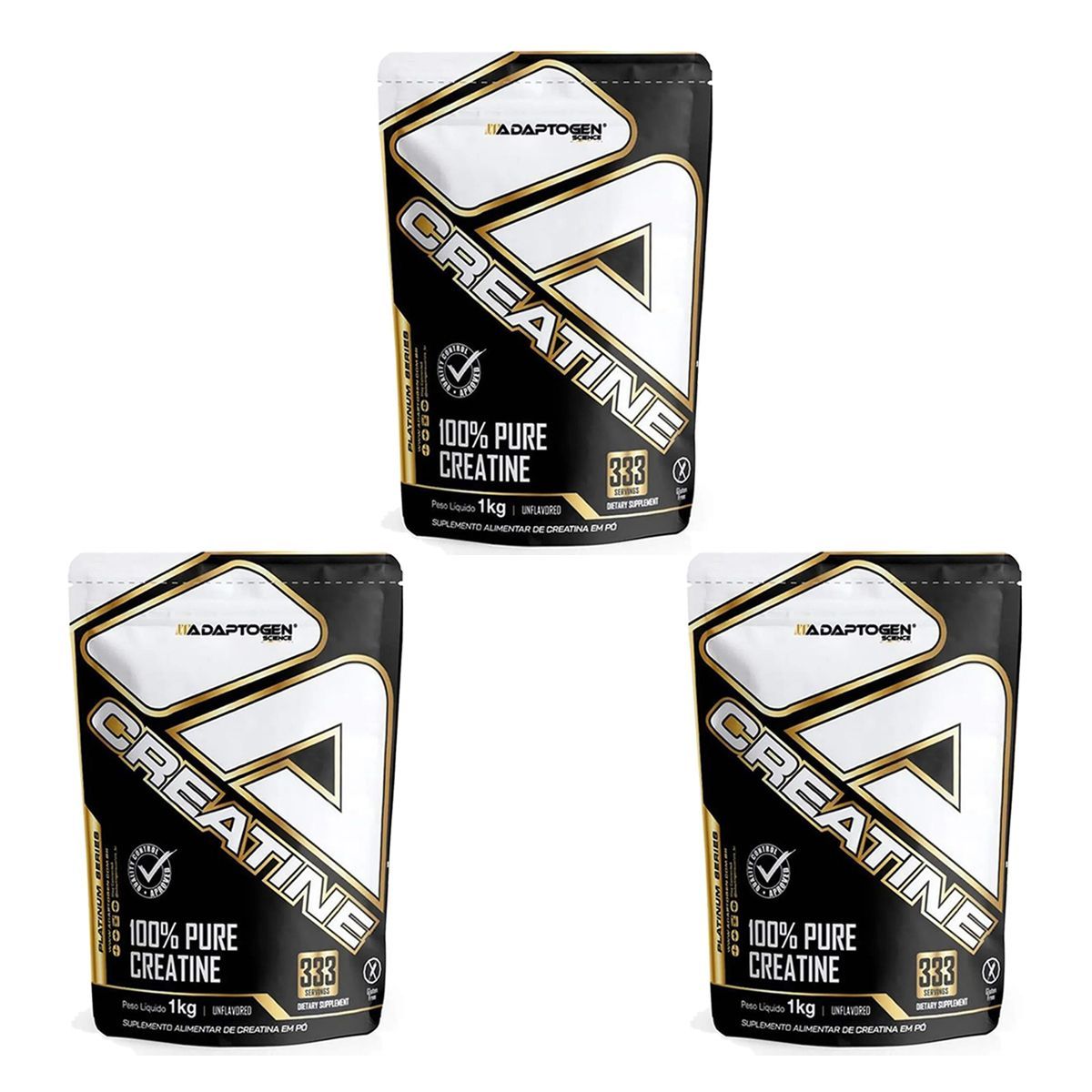 Kit 3X Creatine 100% Pure - 1kg Refil - Adaptogen