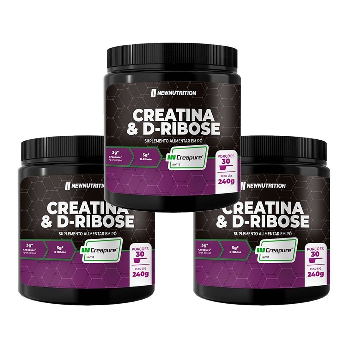 Kit 3X Creatine com D-ribose - 240g Natural - NewNutrition