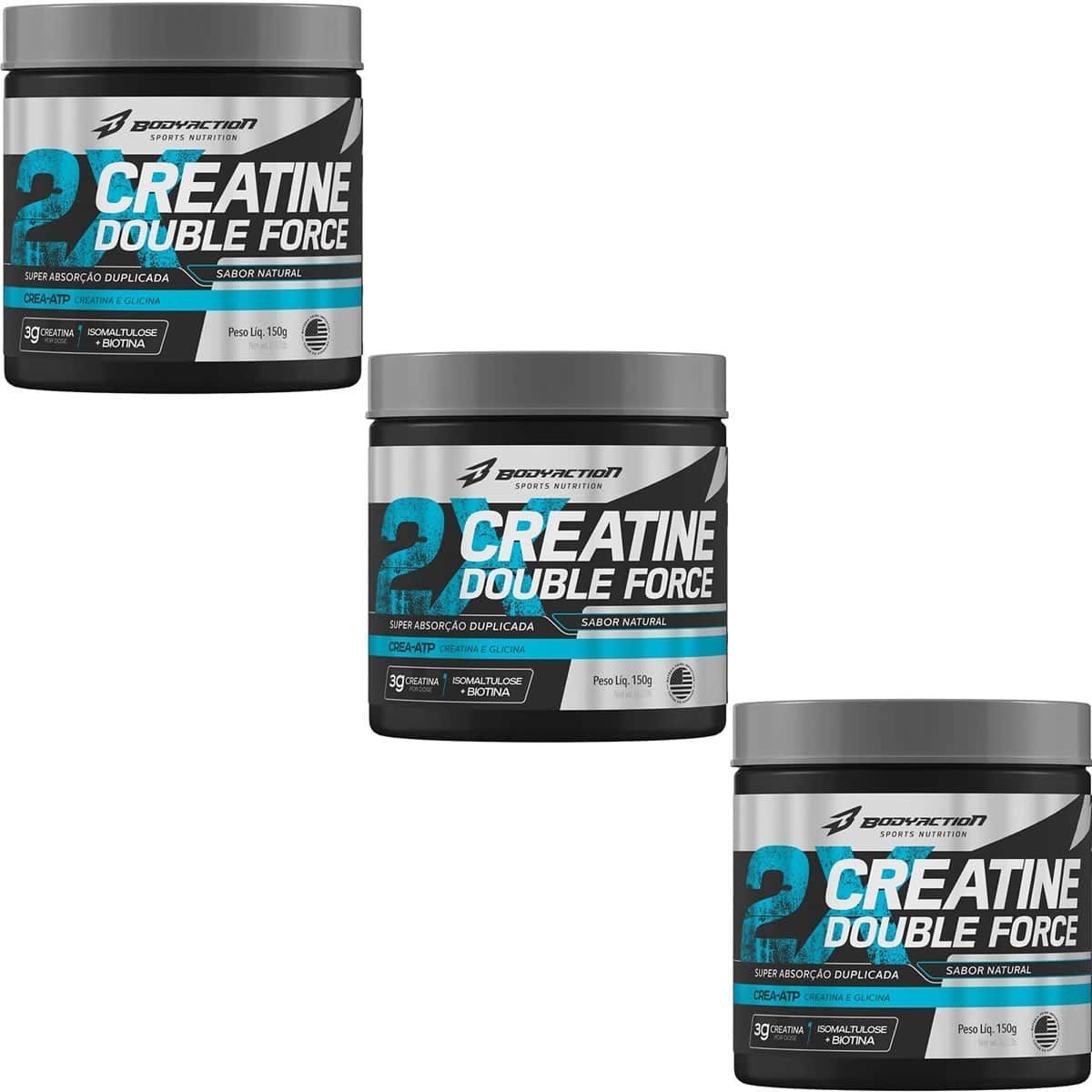 Kit 3X Creatine Double Force - 150g Natural - BodyAction