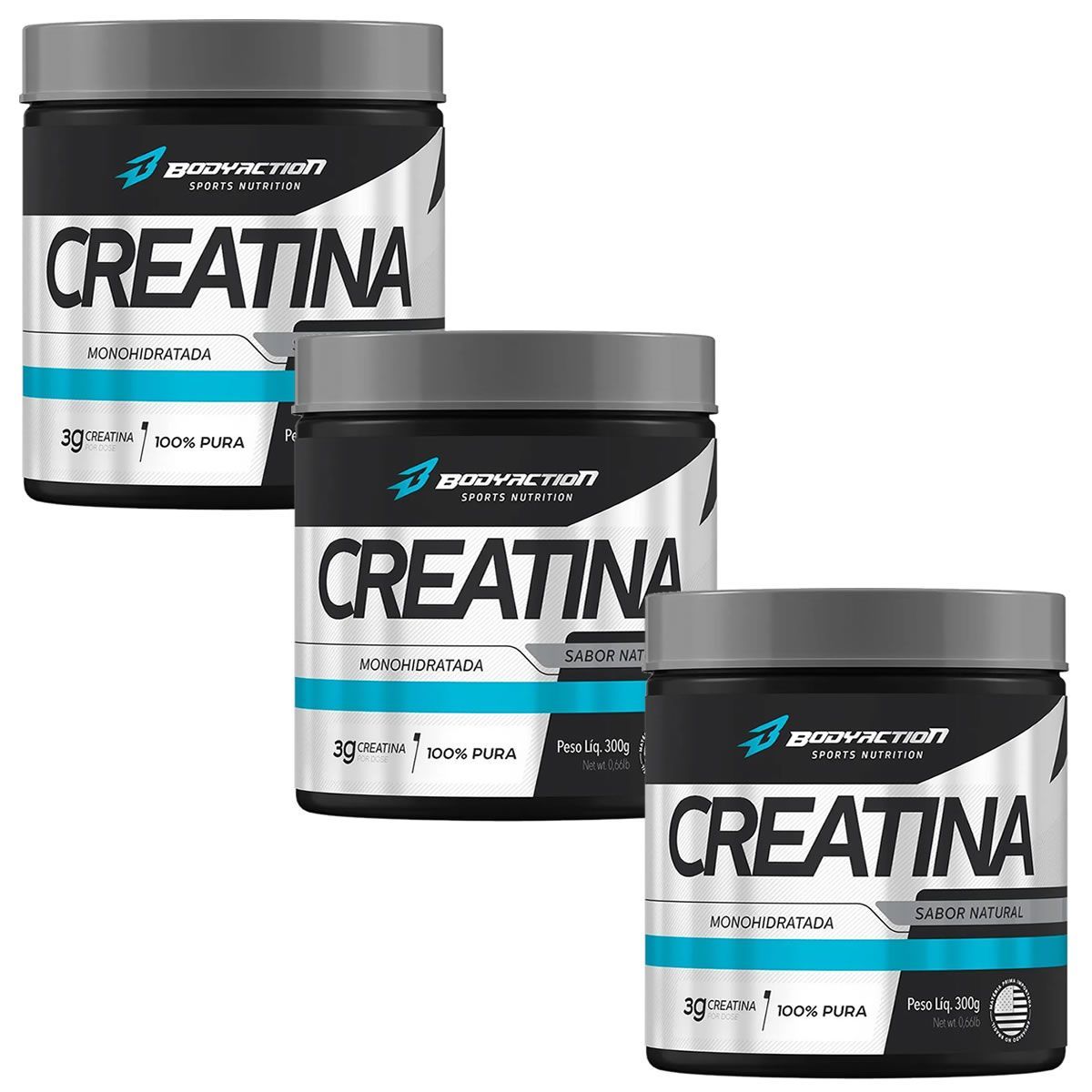 Kit 3X Creatine Monohydrate - 300g - BodyAction