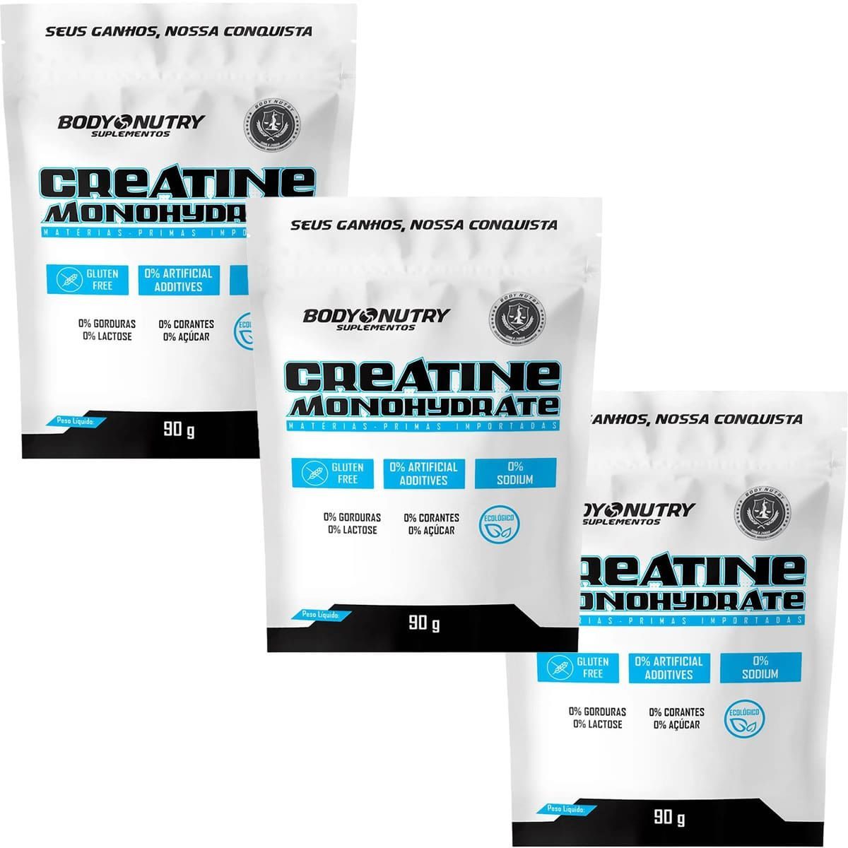 Kit 3X Creatine Monohydrate - 90g Refil Sem Sabor  - Body Nutry