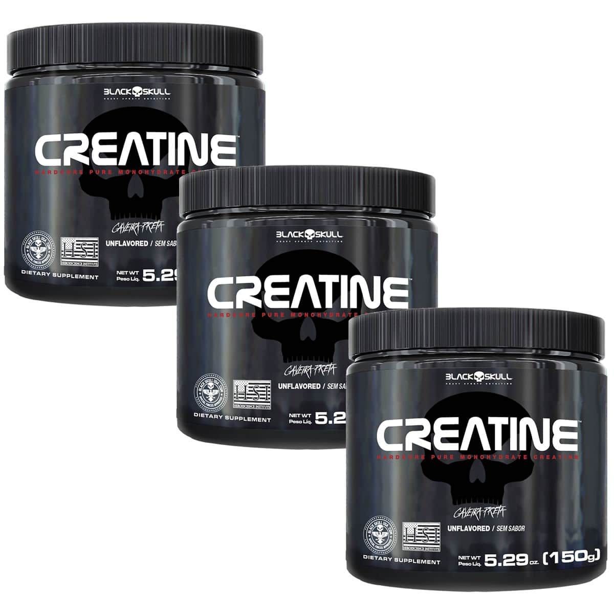 Kit 3X Creatine Pure Monohydrate - 150g - Black Skull