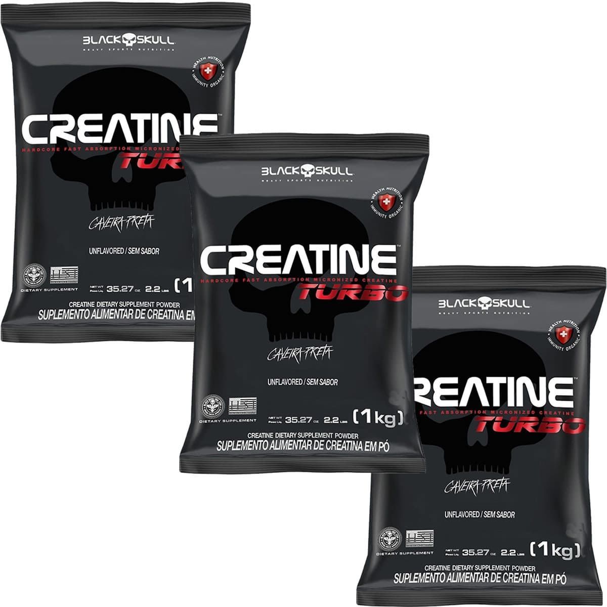 Kit 3X Creatine Turbo - 1000g Refil Sem Sabor - BlackSkull