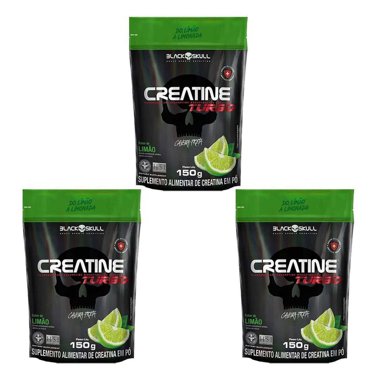 Kit 3X Creatine Turbo - 150g Refil Lim�o - Black Skull
