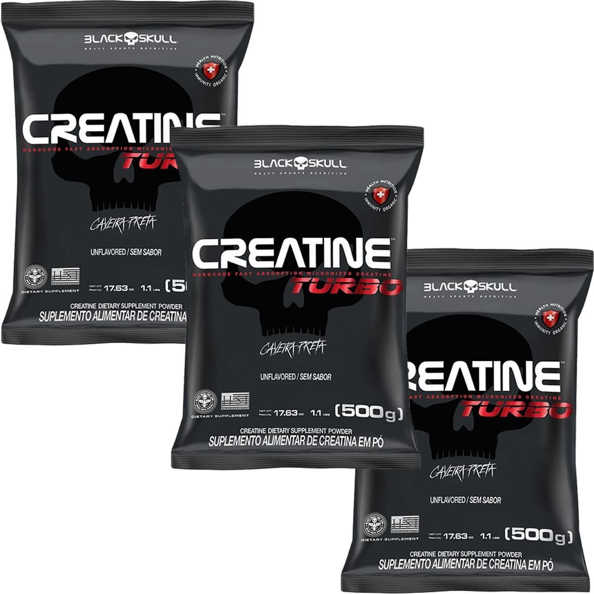 Kit 3X Creatine Turbo - 500g Refil Sem Sabor - BlackSkull
