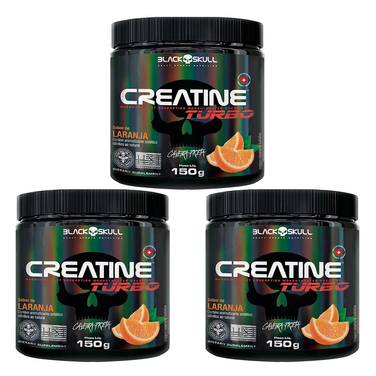 Kit 3X Creatine Turbo Monohidratada - 150g Laranja - Black Skull
