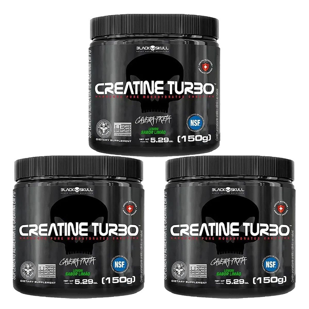 Kit 3X Creatine Turbo Monohidratada - 150g Lim�o - Black Skull