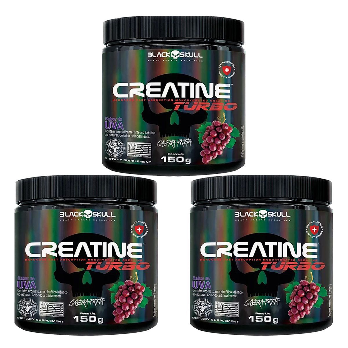 Kit 3X Creatine Turbo Monohidratada - 150g Uva - Black Skull