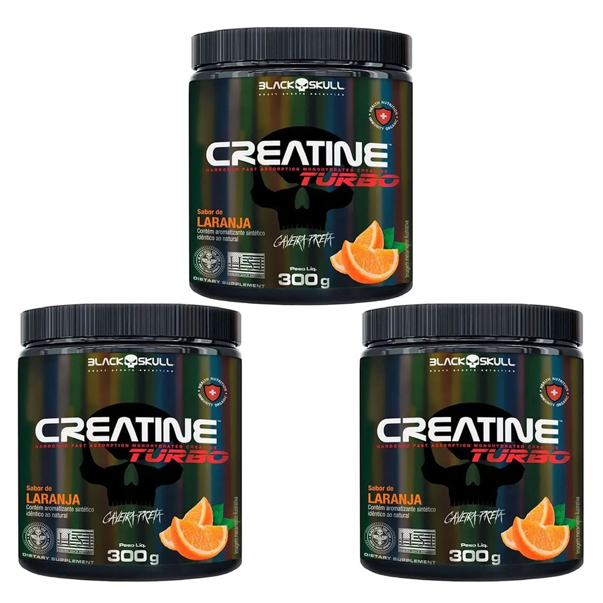 Kit 3X Creatine Turbo Monohidratada - 300g Laranja - Black Skull
