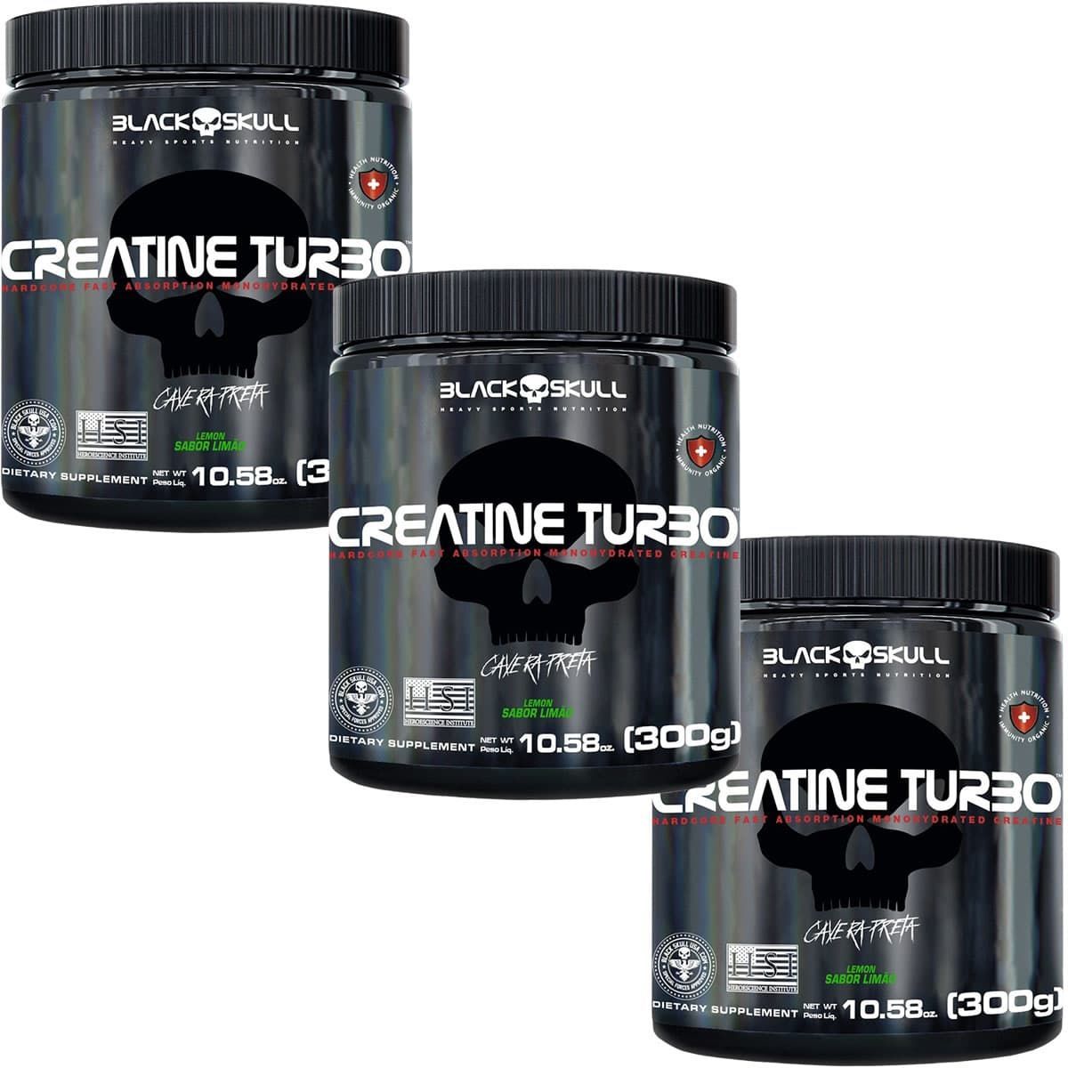 Kit 3X Creatine Turbo Monohidratada - 300g Lim�o - Black Skull