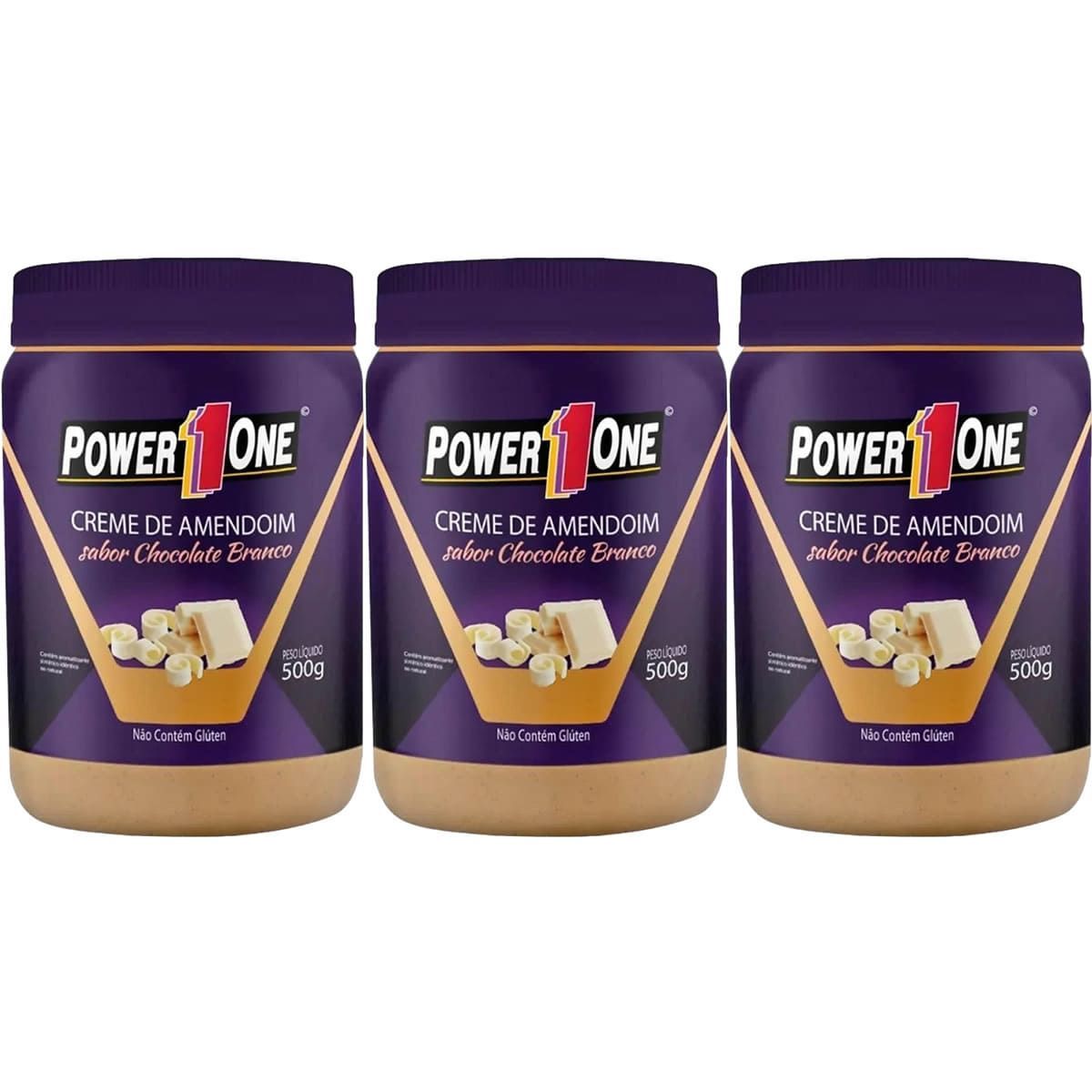 Kit 3X Creme de Amendoim - 500g  Chocolate Branco - Power One