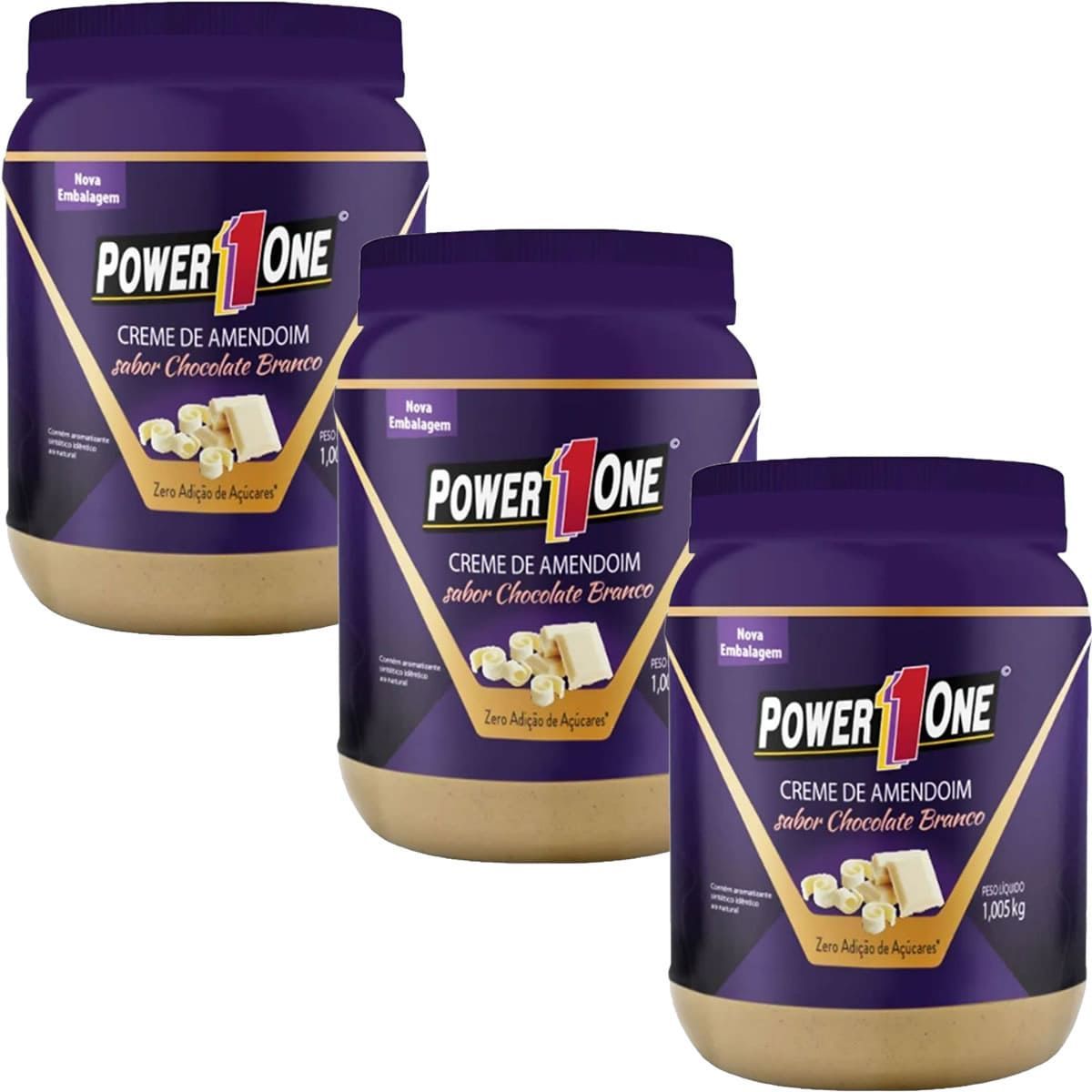 Kit 3X Creme de Amendoim com Chocolate Branco - 1005g - Power One