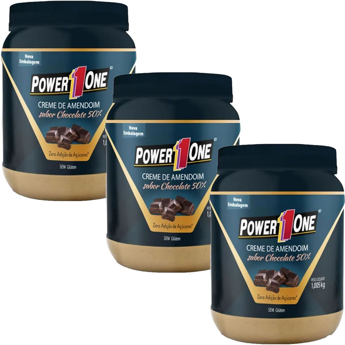 Kit 3X Creme de Amendoim com Peda�os de Chocolate - 1005g - Power One