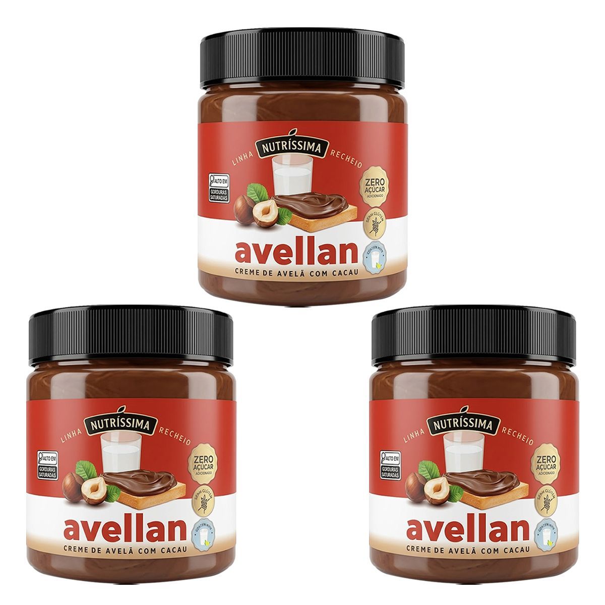 Kit 3X Creme de Avel� Com Cacau - 450g - Nutr�ssima