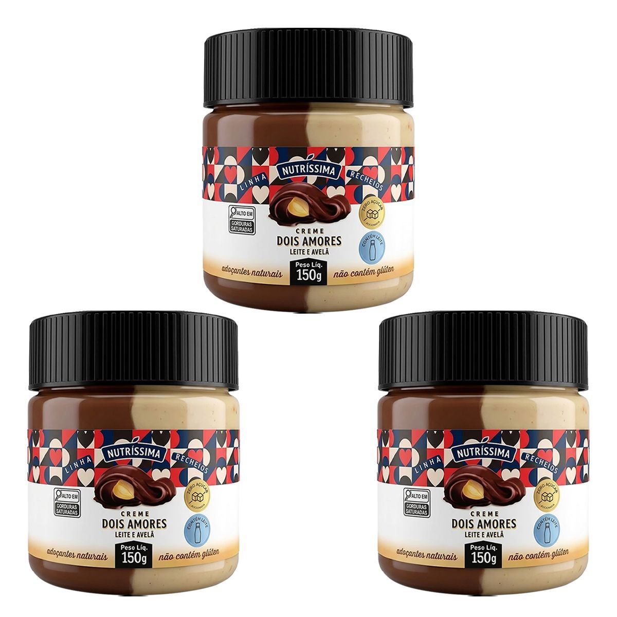 Kit 3X Creme Dois Amores - 150g Leite e Avel� - Nutrissima