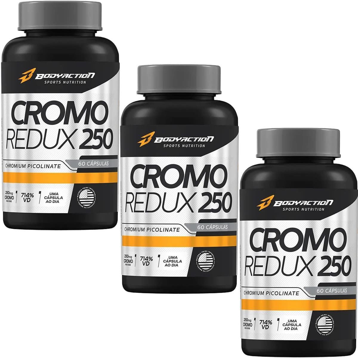 Kit 3X Cromo Redux 250 - 60 C�psulas - BodyAction