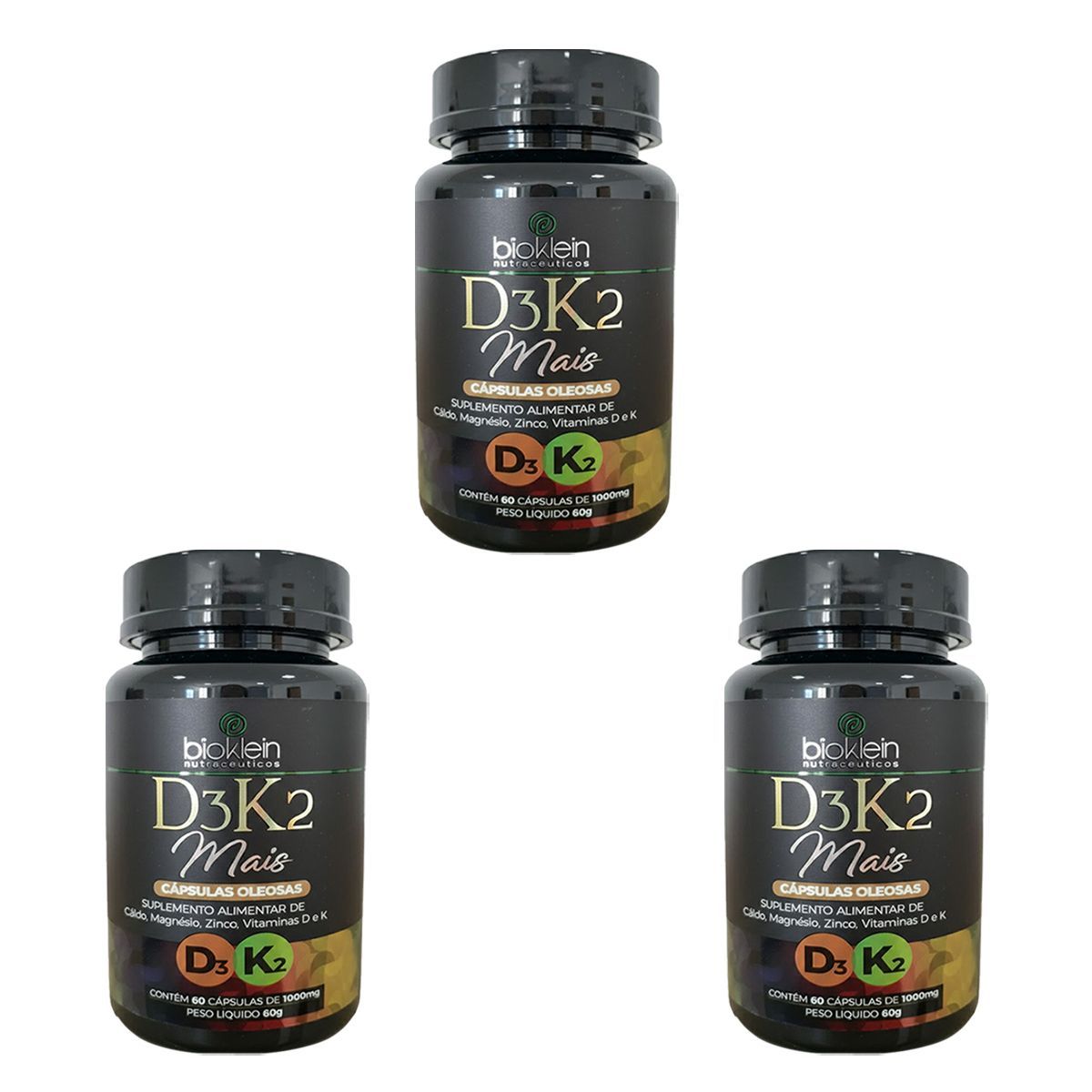 Kit 3X D3K2 Mais C�lcio Magn�sio e Zinco- 60 C�psulas - Bioklein